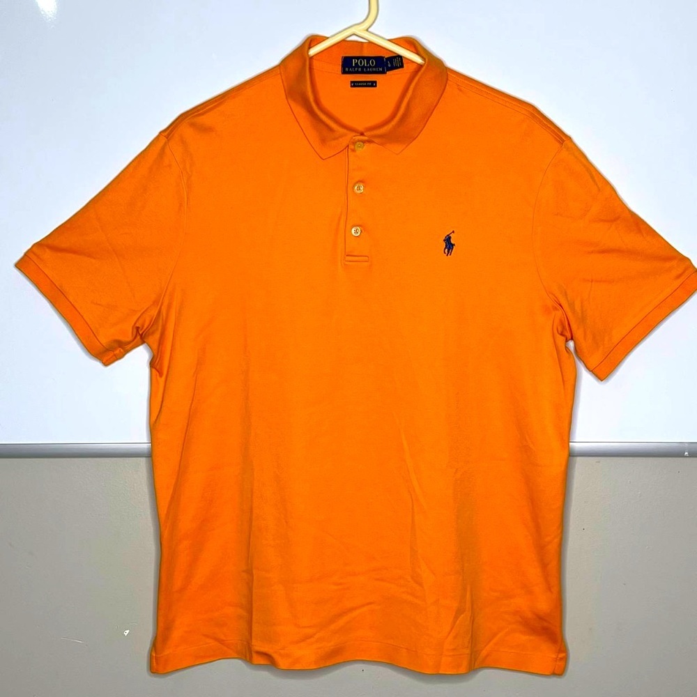 Polo Ralph Lauren Shirt Men's large Classic Fit Short‎ Sleeve Peach Pony